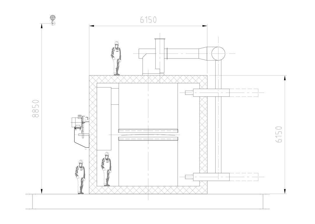 Querschnitt Anlage ohne abnehmbarer Ofendecke